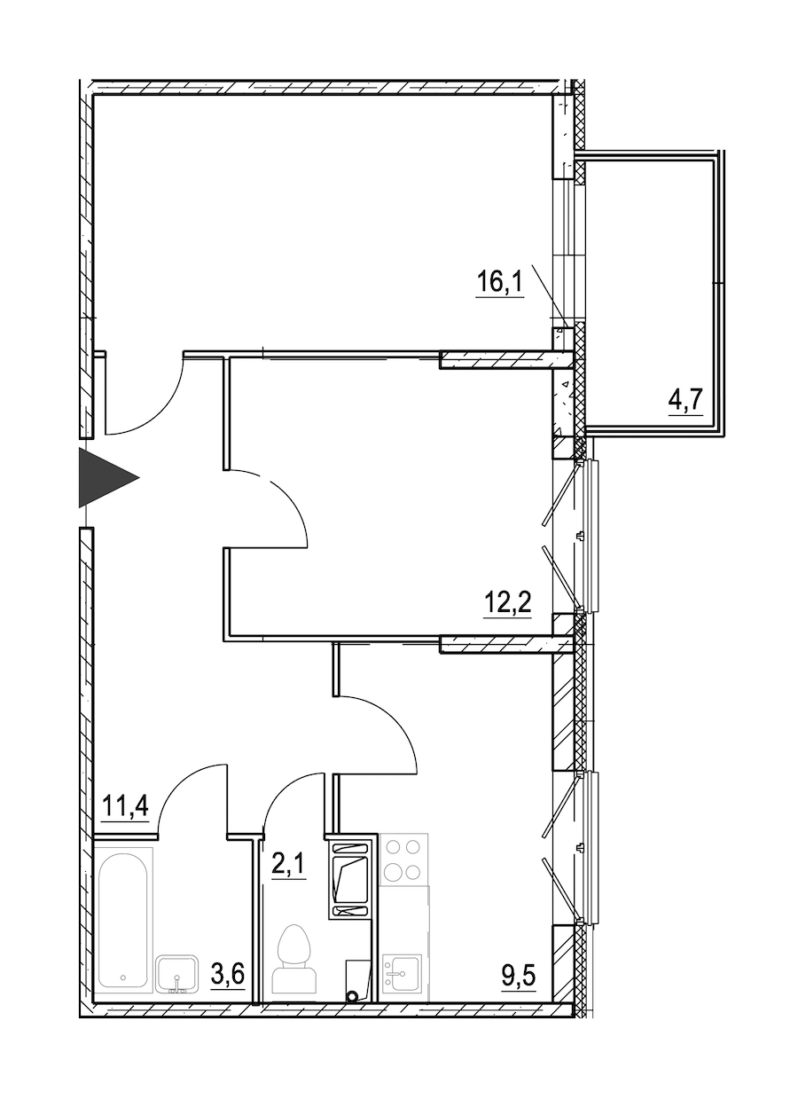 2-комнатная квартира 56.4 м², 6/8 эт., ЖК «Квартал Che»